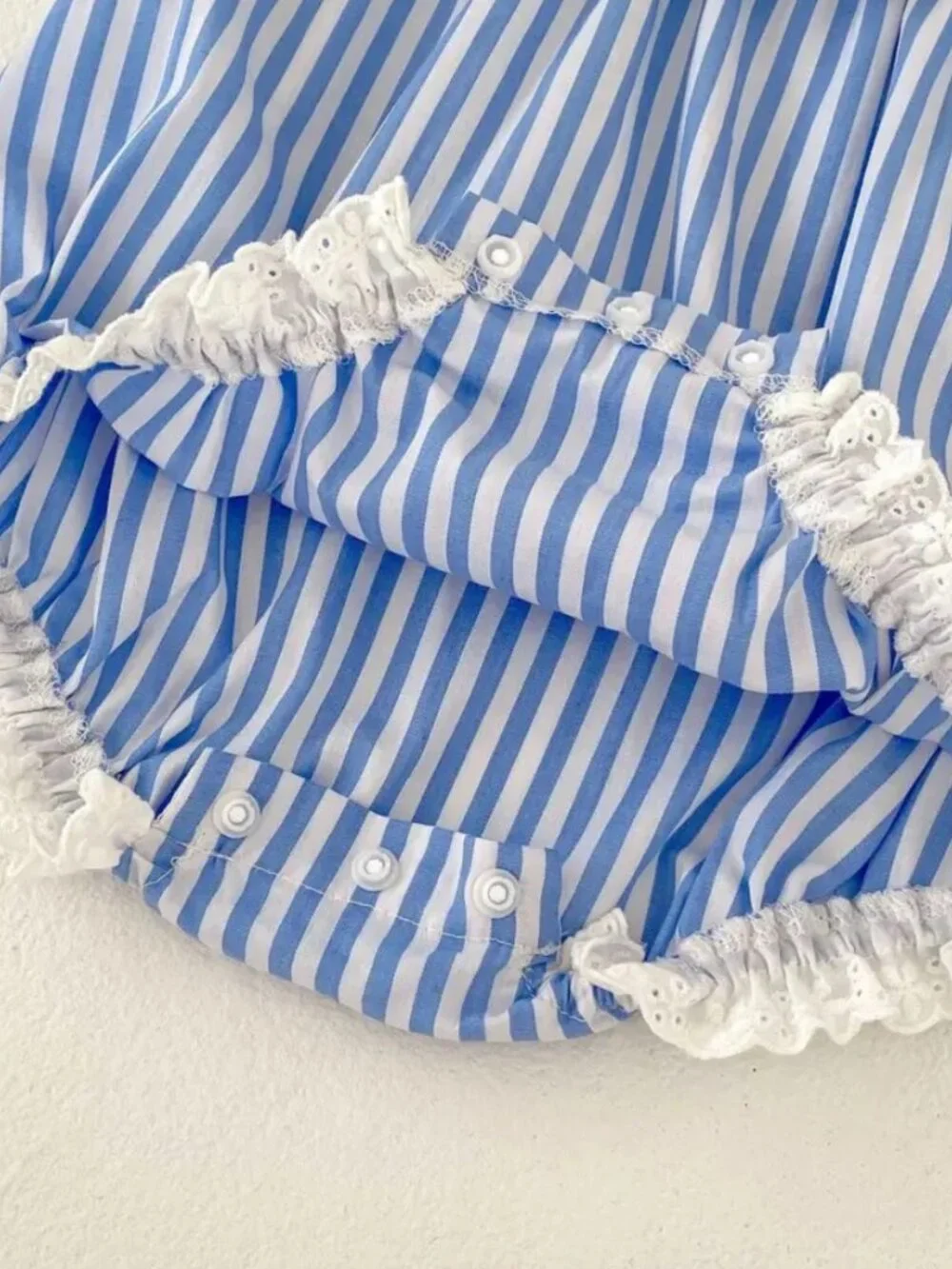 Blue & White Striped Lace Collar Romper, baby, NWT